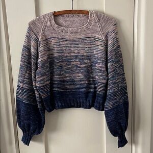 Blue and Purple Handknit Cropped Sweater - L